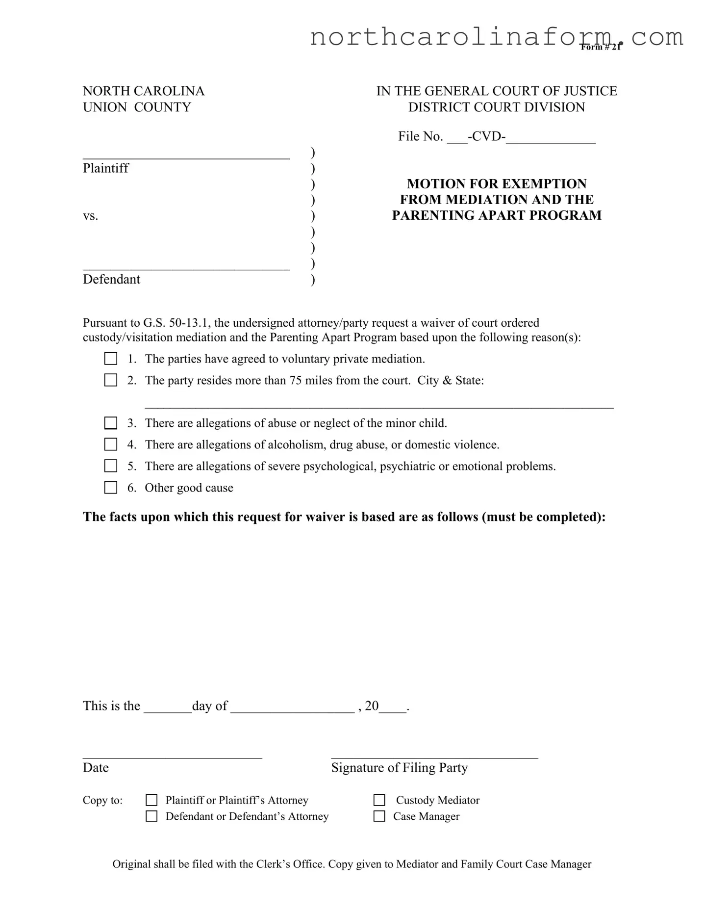 Blank North Carolina 21 PDF Form