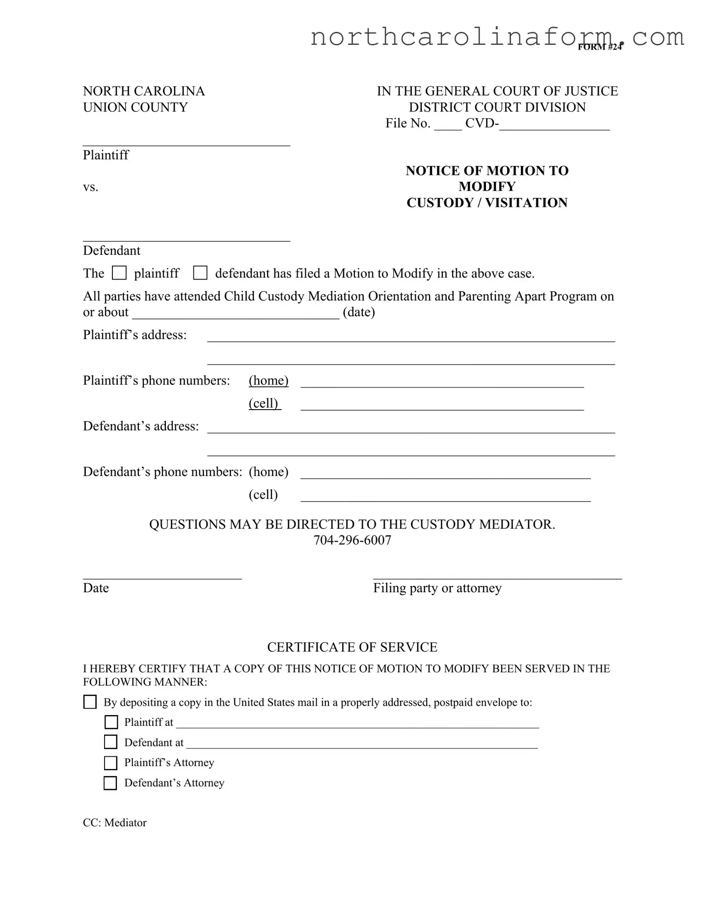 Blank North Carolina 24 PDF Form