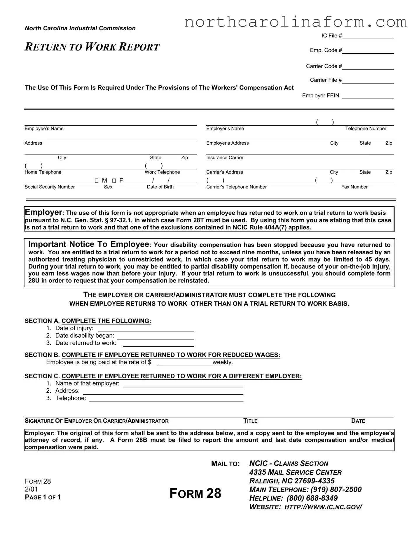 Blank North Carolina 28 PDF Form