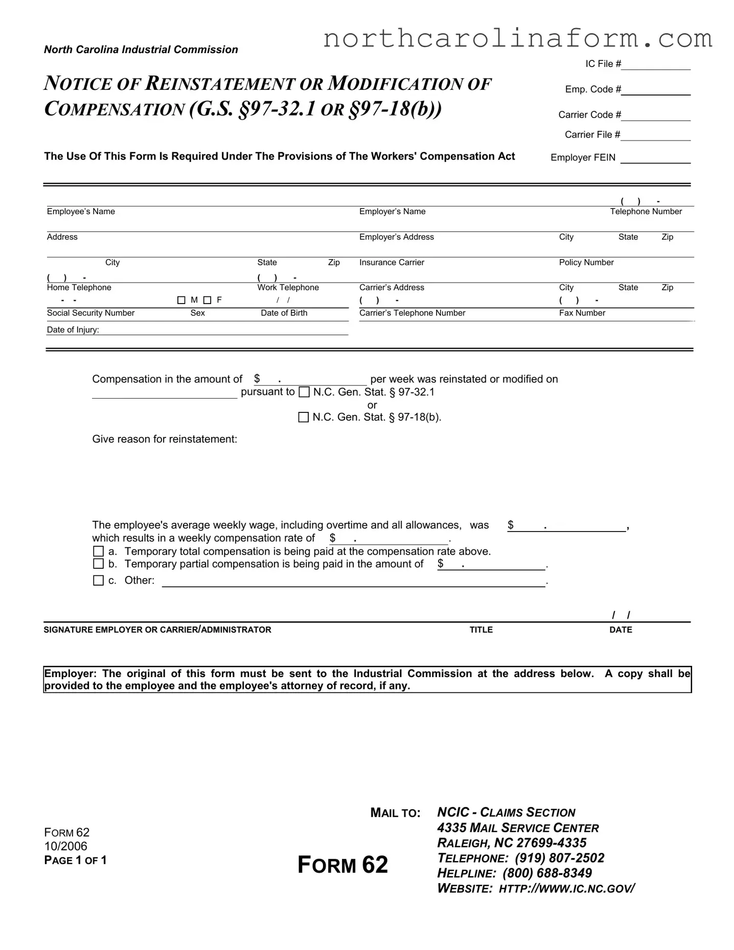 Blank North Carolina 62 PDF Form