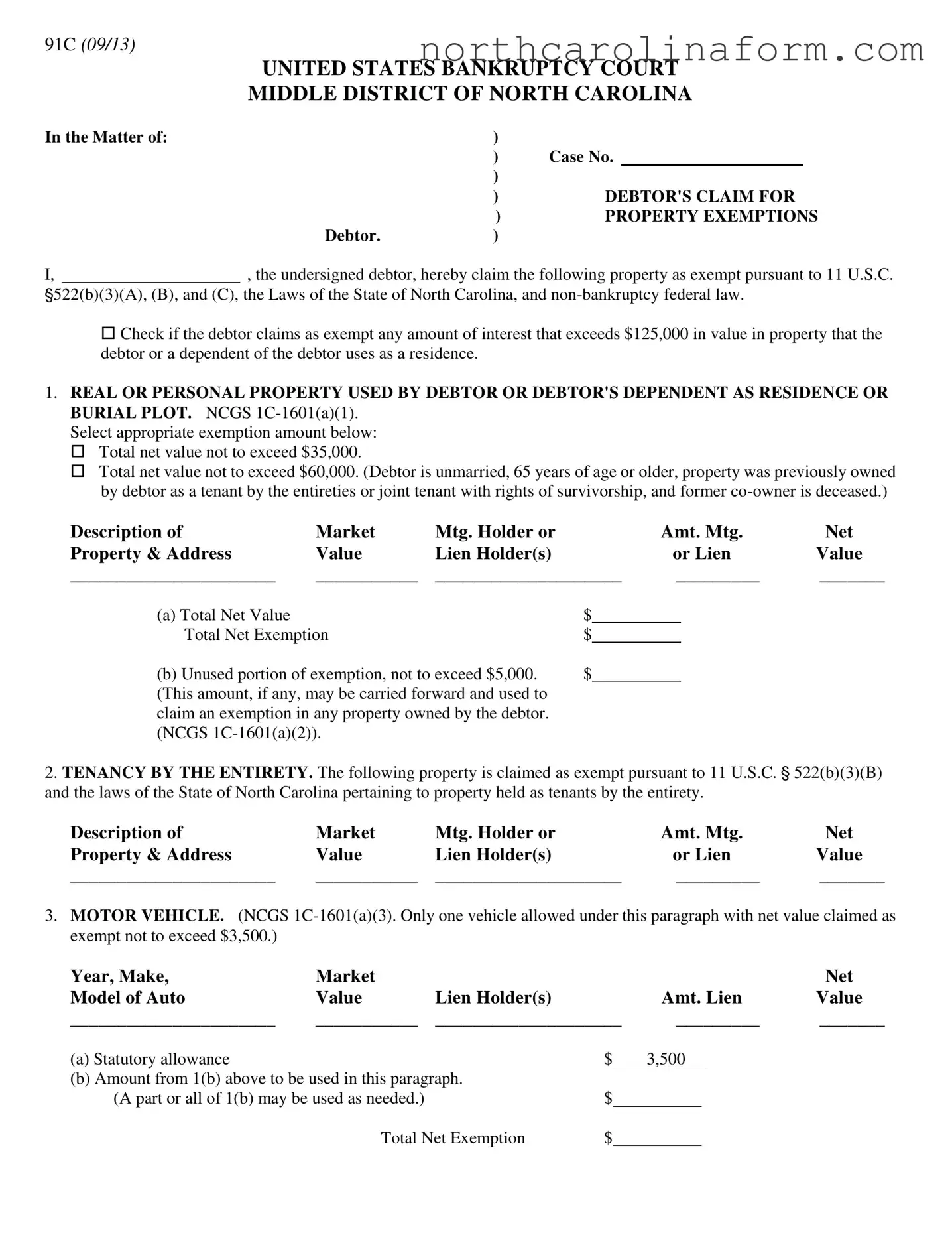Blank North Carolina 91C PDF Form