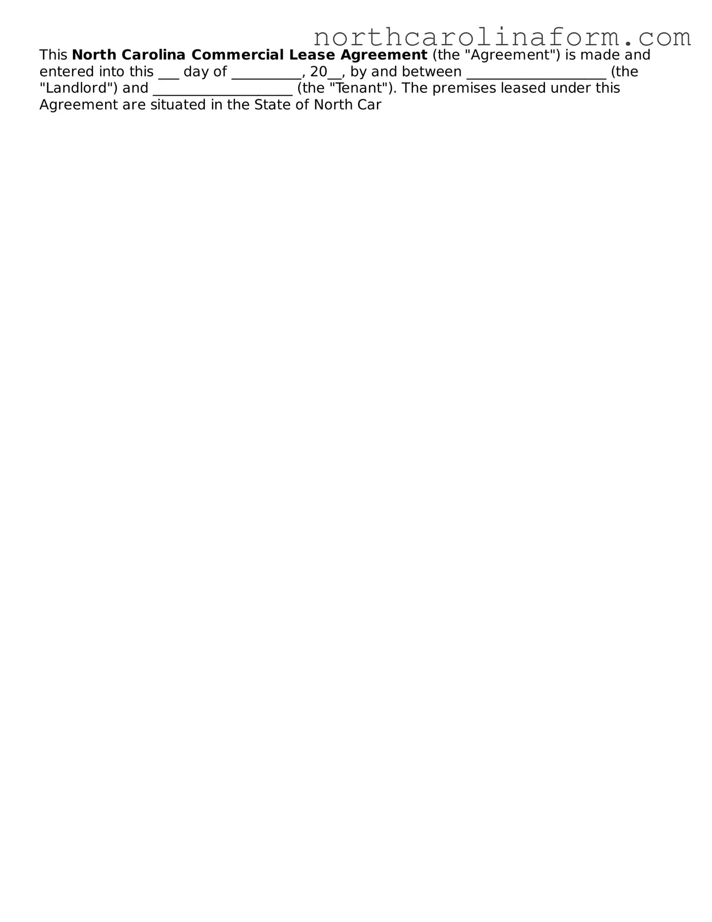 Attorney-Approved Commercial Lease Agreement Template for the State of North Carolina