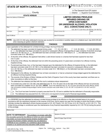 Blank Driving Privileges Letter North Carolina PDF Form