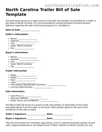 Attorney-Approved Trailer Bill of Sale Template for the State of North Carolina