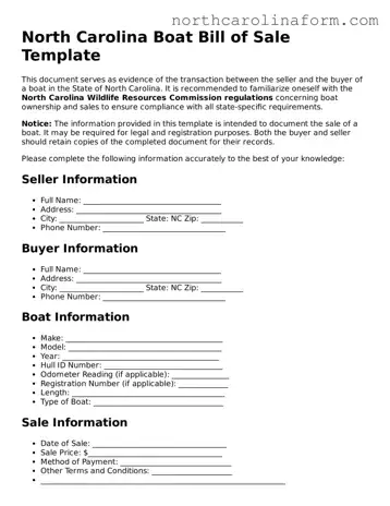 Attorney-Approved Boat Bill of Sale Template for the State of North Carolina