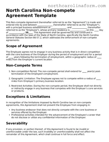 Attorney-Approved Non-compete Agreement Template for the State of North Carolina