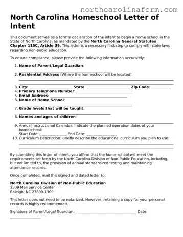 Attorney-Approved Homeschool Letter of Intent Template for the State of North Carolina
