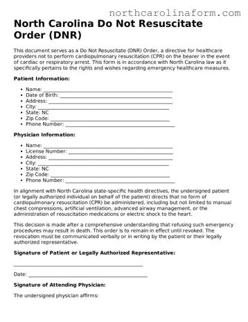Attorney-Approved Do Not Resuscitate Order Template for the State of North Carolina