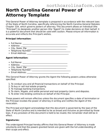 Attorney-Approved General Power of Attorney Template for the State of North Carolina