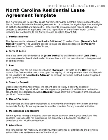 Attorney-Approved Residential Lease Agreement Template for the State of North Carolina