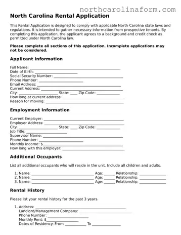Attorney-Approved Rental Application Template for the State of North Carolina