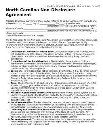 Attorney-Approved Non-disclosure Agreement Template for the State of North Carolina
