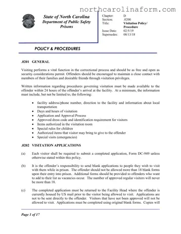 Blank North Carolina Prison Application PDF Form