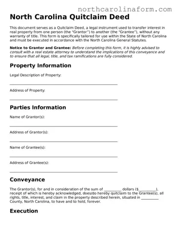 Attorney-Approved Quitclaim Deed Template for the State of North Carolina