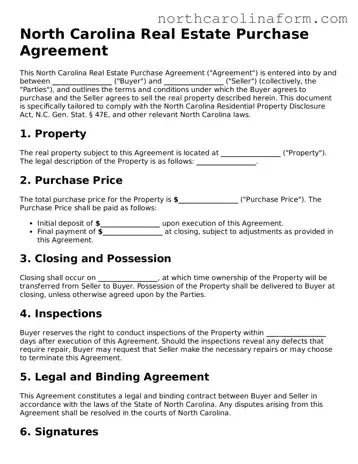 Attorney-Approved Real Estate Purchase Agreement Template for the State of North Carolina