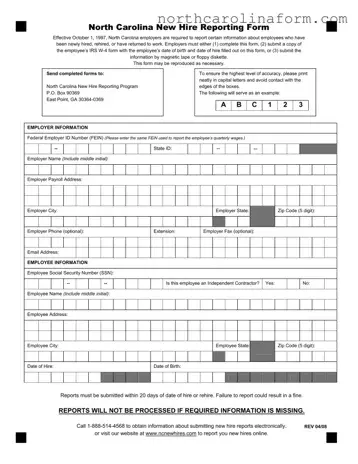 Blank North Carolina Reporting PDF Form