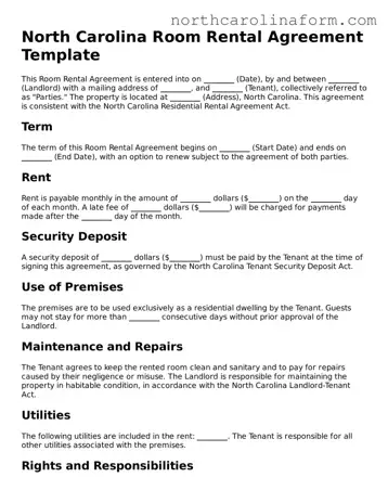 Attorney-Approved Room Rental Agreement Template for the State of North Carolina