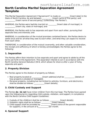 Attorney-Approved Marital Separation Agreement Template for the State of North Carolina